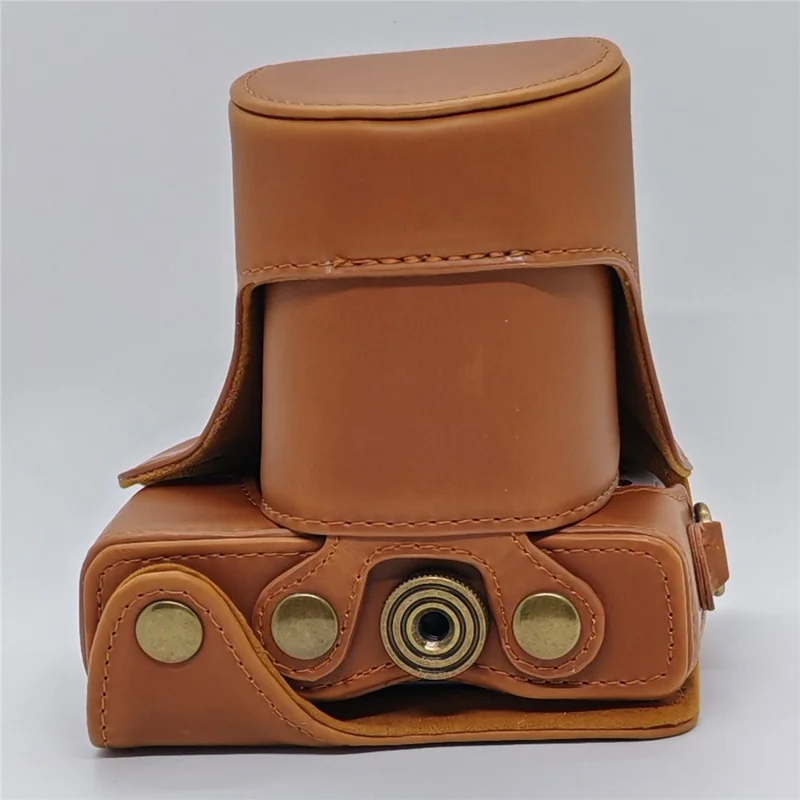 Étui en cuir pour appareil photo Nikon J1 / J2, housse demi-enveloppante avec bandoulière, protection en cuir PU - Café