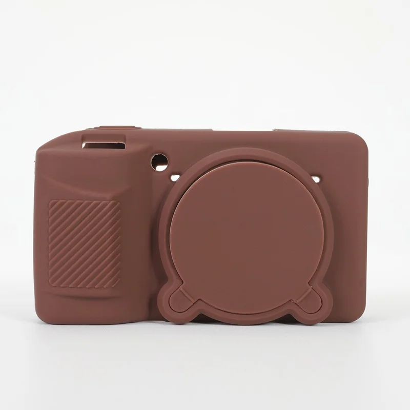 Silicone Case for Ricoh GR IV Camera Anti-Slip Soft TPU Protective Cover with Lens Cap - Brown