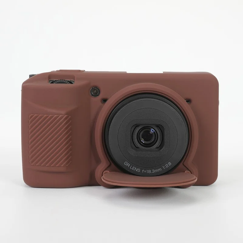 Silicone Case for Ricoh GR IV Camera Anti-Slip Soft TPU Protective Cover with Lens Cap - Brown