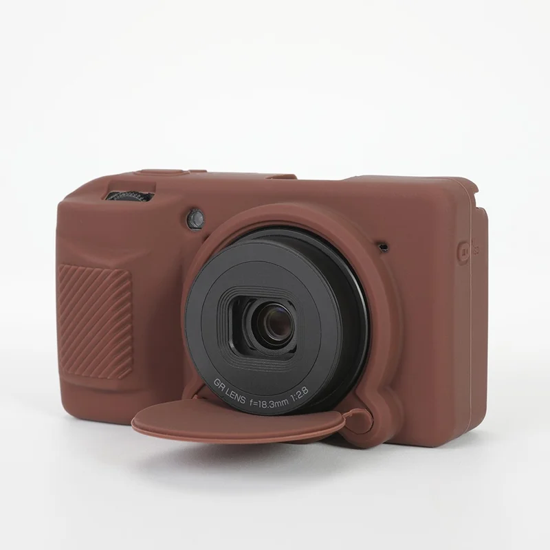Silicone Case for Ricoh GR IV Camera Anti-Slip Soft TPU Protective Cover with Lens Cap - Brown