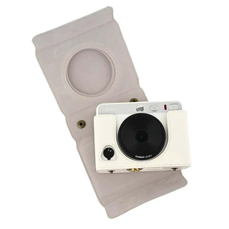 حقيبة كاميرا لـ Leica SOFORT 2 مع حزام كتف، غطاء واقٍ من جلد PU، حقيبة للكاميرا ذات الأفلام الفورية - أبيض