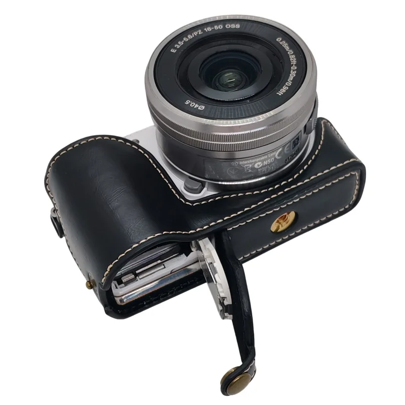 Полуоболочка для камеры из искусственной кожи для Sony A5000 / A5100, черная защитная накладка с открытым низом для доступа к батарейному отсеку