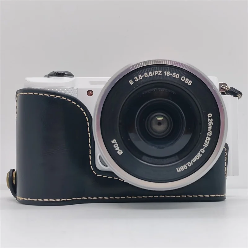 Полуоболочка для камеры из искусственной кожи для Sony A5000 / A5100, черная защитная накладка с открытым низом для доступа к батарейному отсеку