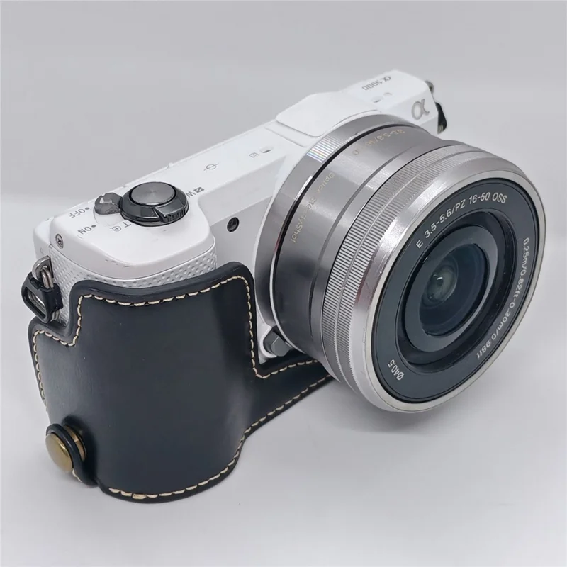 Полуоболочка для камеры из искусственной кожи для Sony A5000 / A5100, черная защитная накладка с открытым низом для доступа к батарейному отсеку