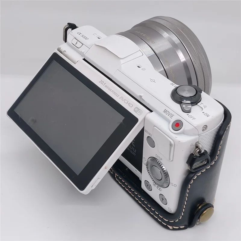 Полуоболочка для камеры из искусственной кожи для Sony A5000 / A5100, черная защитная накладка с открытым низом для доступа к батарейному отсеку