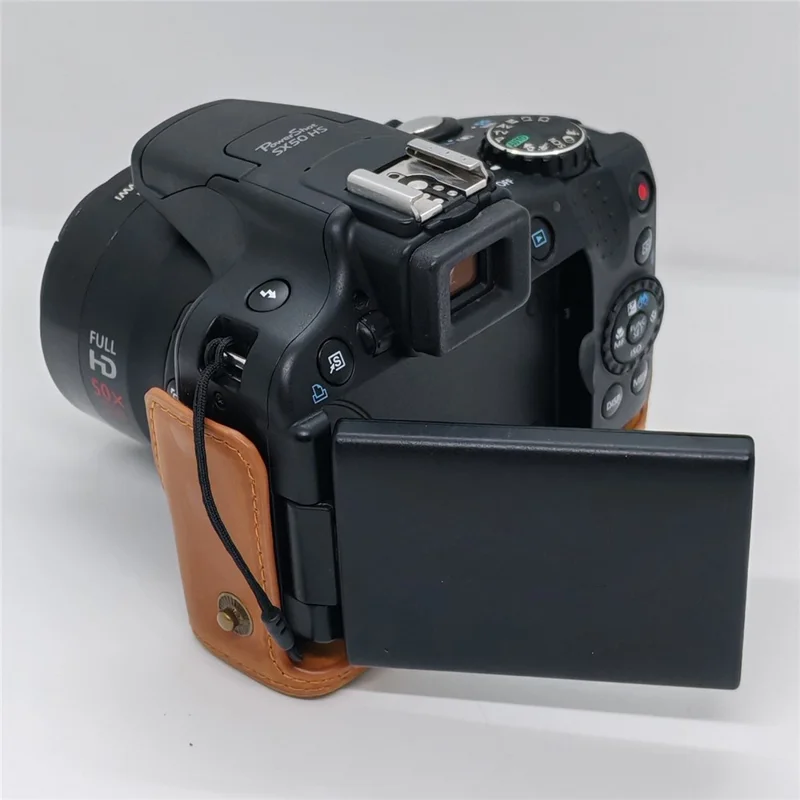For Canon SX50 HS Kameraetui i PU-læder, retrostil, beskyttende dæksel med skulderrem – Kaffe