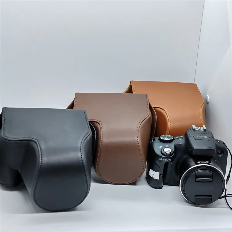 For Canon SX50 HS Kameraetui i PU-læder, retrostil, beskyttende dæksel med skulderrem – Kaffe