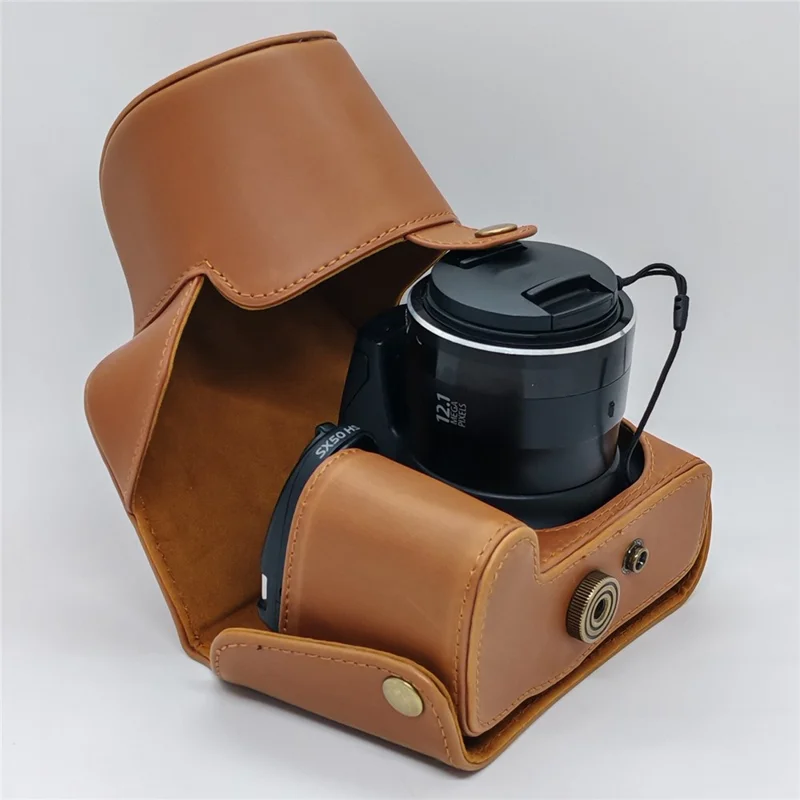 For Canon SX50 HS Kameraetui i PU-læder, retrostil, beskyttende dæksel med skulderrem – Kaffe
