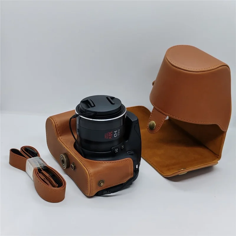 For Canon SX50 HS Kameraetui i PU-læder, retrostil, beskyttende dæksel med skulderrem – Kaffe