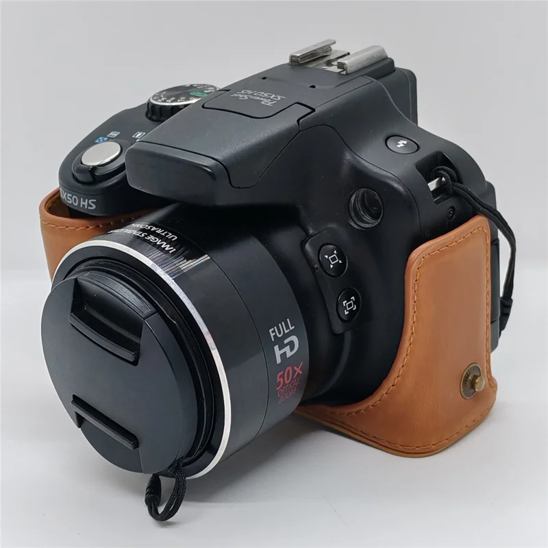 For Canon SX50 HS Kameraetui i PU-læder, retrostil, beskyttende dæksel med skulderrem – Kaffe