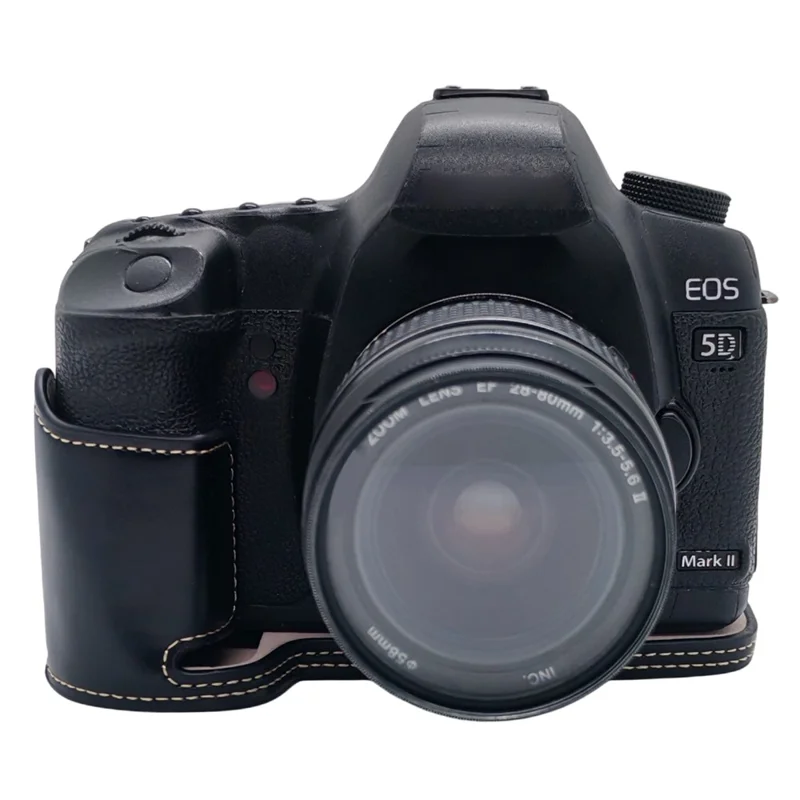 Half Case for Canon EOS 5D Mark II  /  Mark III  /  Mark IV Detachable Battery Design PU Leather Camera Grip Cover - Black