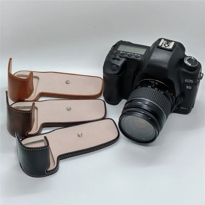 Half Case for Canon EOS 5D Mark II  /  Mark III  /  Mark IV Detachable Battery Design PU Leather Camera Grip Cover with Wrist Strap - Black