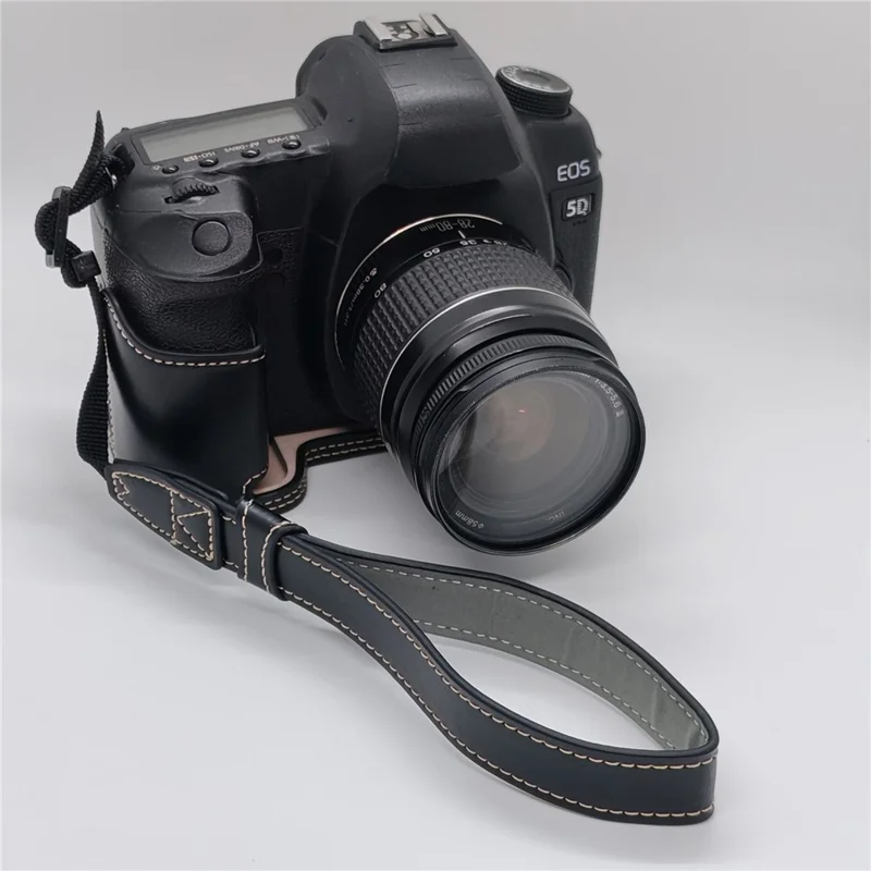 Half Case for Canon EOS 5D Mark II  /  Mark III  /  Mark IV Detachable Battery Design PU Leather Camera Grip Cover with Wrist Strap - Black