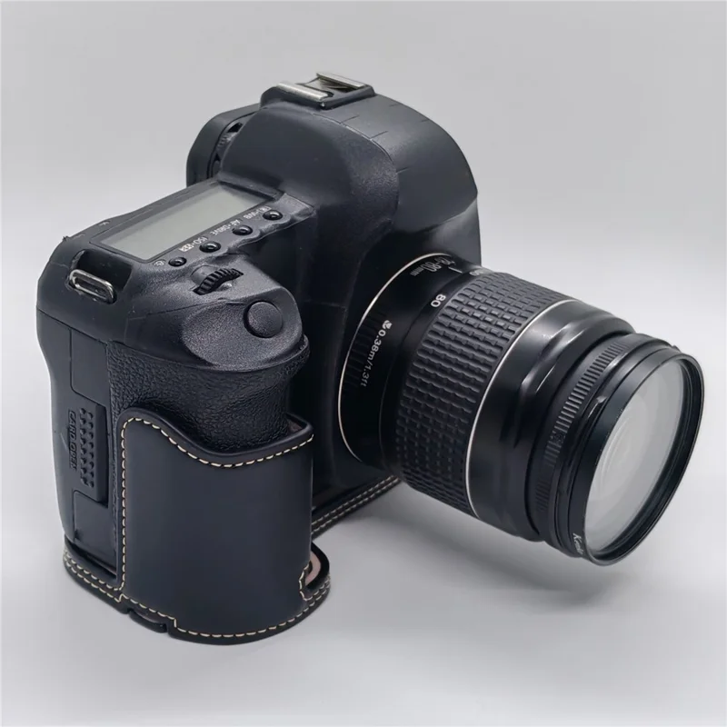 Half Case for Canon EOS 5D Mark II  /  Mark III  /  Mark IV Detachable Battery Design PU Leather Camera Grip Cover with Wrist Strap - Black