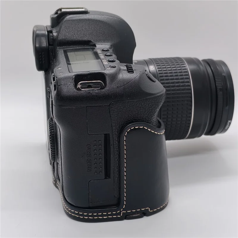 Half Case for Canon EOS 5D Mark II  /  Mark III  /  Mark IV Detachable Battery Design PU Leather Camera Grip Cover with Wrist Strap - Black
