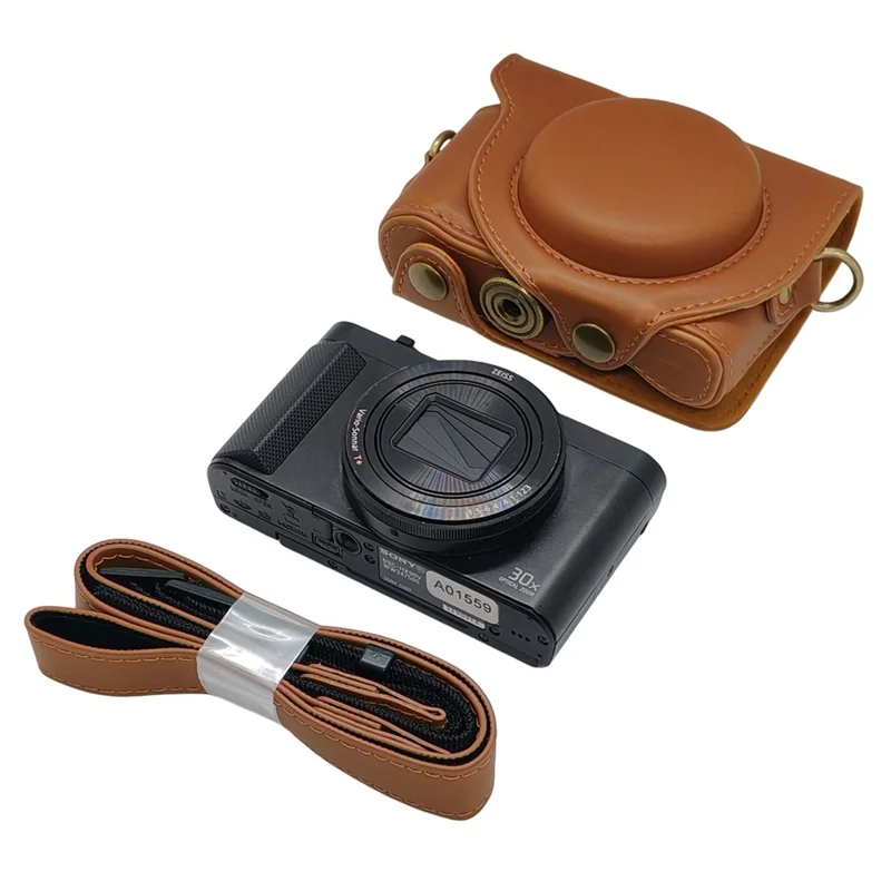 Camera Case for Sony HX80  /  HX90  /  HX90V  /  WX500 PU Leather Protective Cover with Detachable Shoulder Strap - Coffee