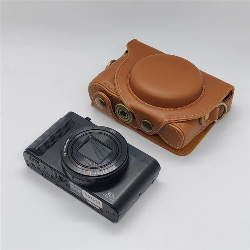 Camera Case for Sony HX80  /  HX90  /  HX90V  /  WX500 PU Leather Protective Cover with Detachable Shoulder Strap - Coffee