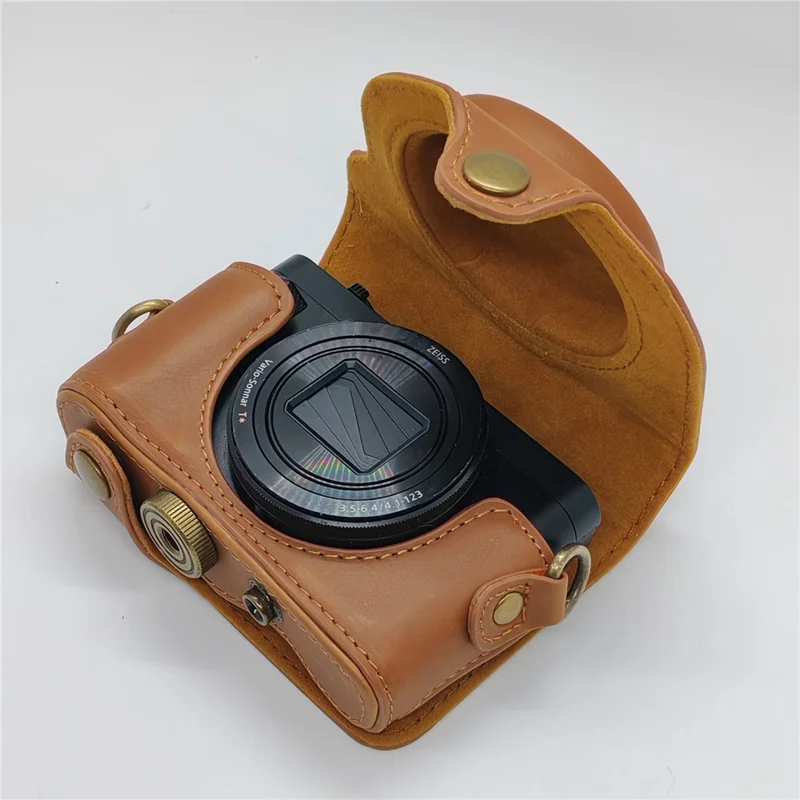 Camera Case for Sony HX80  /  HX90  /  HX90V  /  WX500 PU Leather Protective Cover with Detachable Shoulder Strap - Coffee