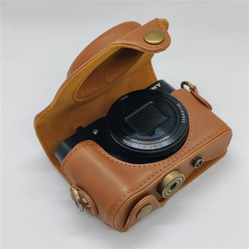 Camera Case for Sony HX80  /  HX90  /  HX90V  /  WX500 PU Leather Protective Cover with Detachable Shoulder Strap - Coffee