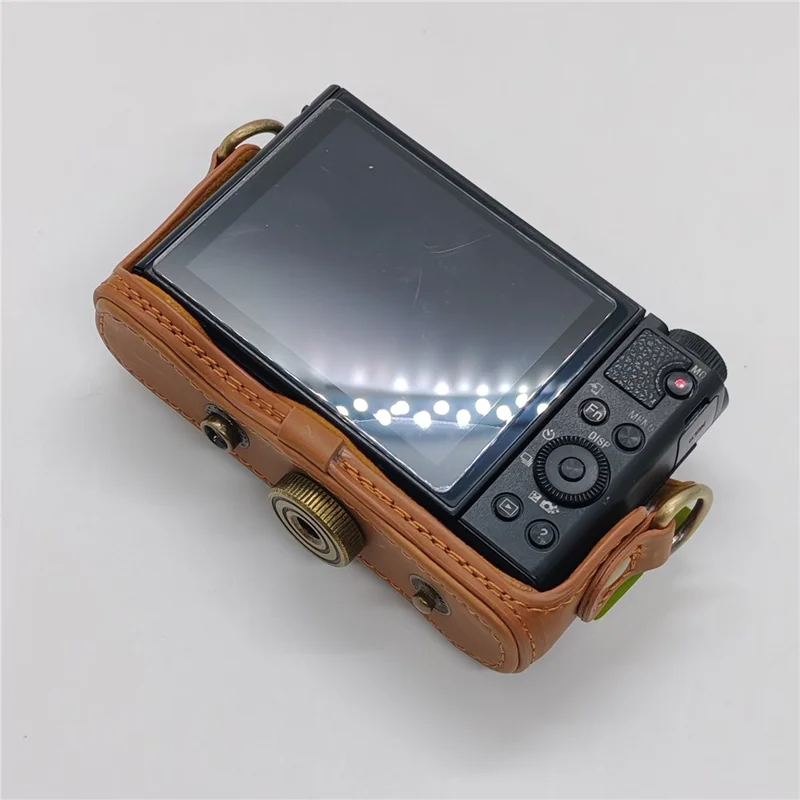 Camera Case for Sony HX80  /  HX90  /  HX90V  /  WX500 PU Leather Protective Cover with Detachable Shoulder Strap - Coffee