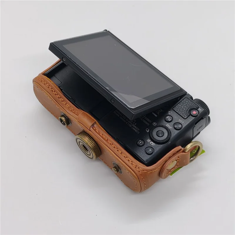 Camera Case for Sony HX80  /  HX90  /  HX90V  /  WX500 PU Leather Protective Cover with Detachable Shoulder Strap - Coffee