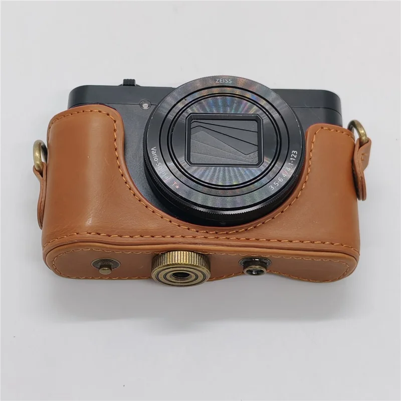 Camera Case for Sony HX80  /  HX90  /  HX90V  /  WX500 PU Leather Protective Cover with Detachable Shoulder Strap - Coffee