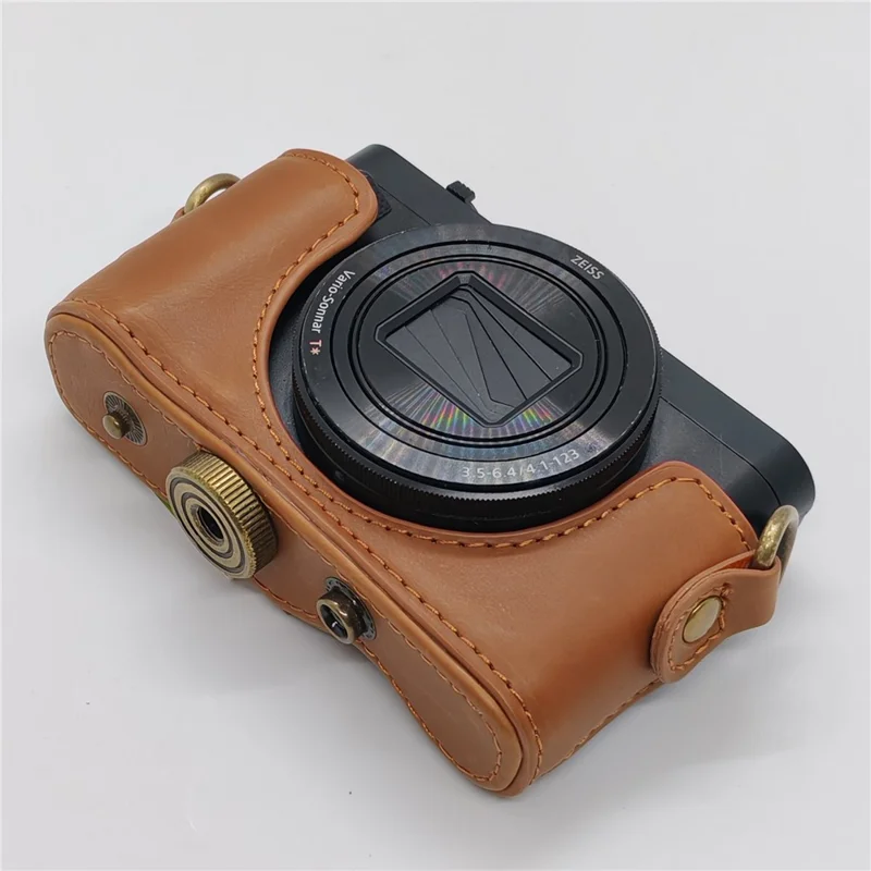 Camera Case for Sony HX80  /  HX90  /  HX90V  /  WX500 PU Leather Protective Cover with Detachable Shoulder Strap - Coffee