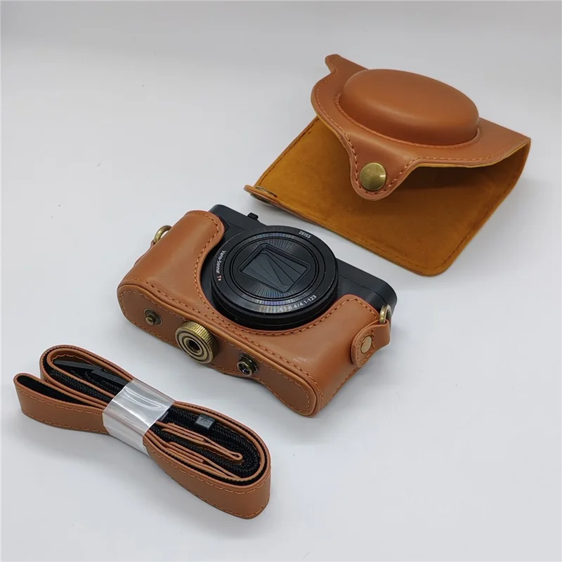 Camera Case for Sony HX80  /  HX90  /  HX90V  /  WX500 PU Leather Protective Cover with Detachable Shoulder Strap - Coffee