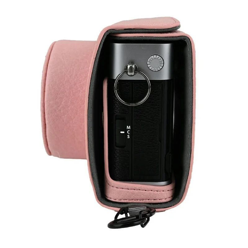 Voor Fujifilm X-E5 camerabehuizing Litchi-structuur lederen hoes met gat voor batterij en schouderriem - Roze