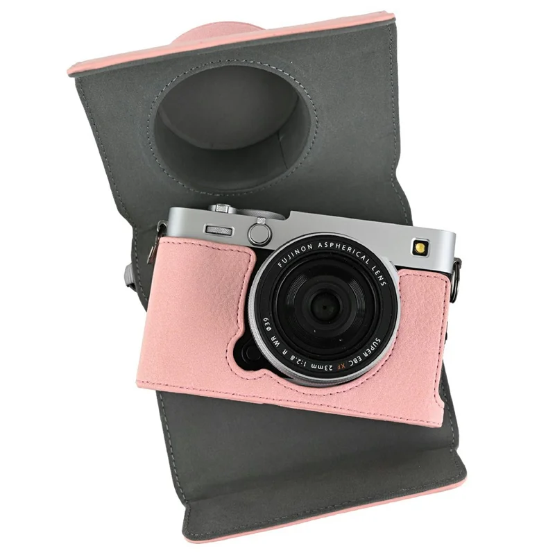 Voor Fujifilm X-E5 camerabehuizing Litchi-structuur lederen hoes met gat voor batterij en schouderriem - Roze