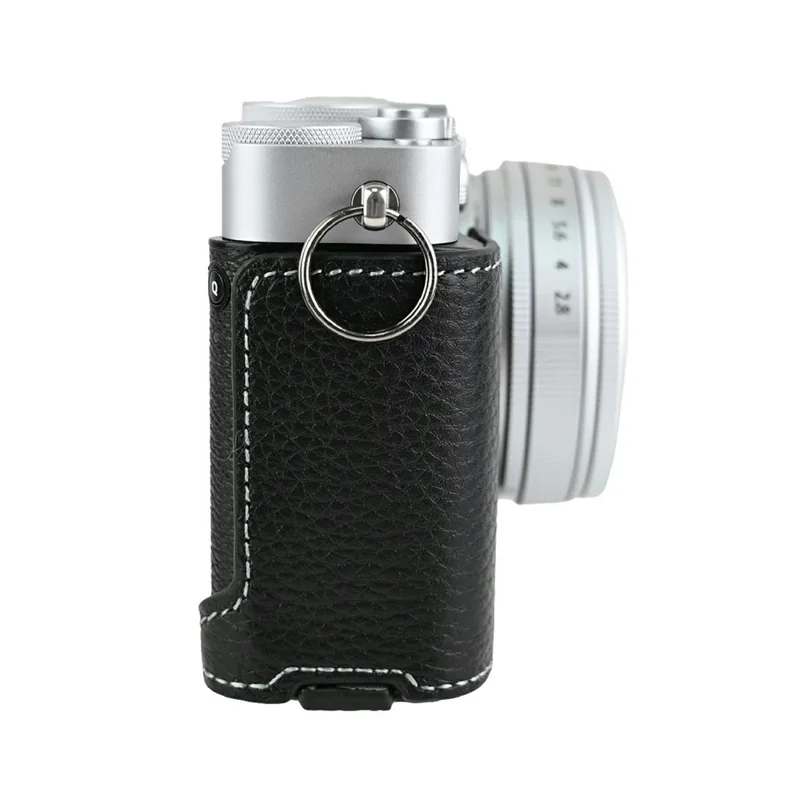 Capa Protectora para Fujifilm X-E5 em Couro Genuíno de Vaca com Acesso à Bateria - Preto