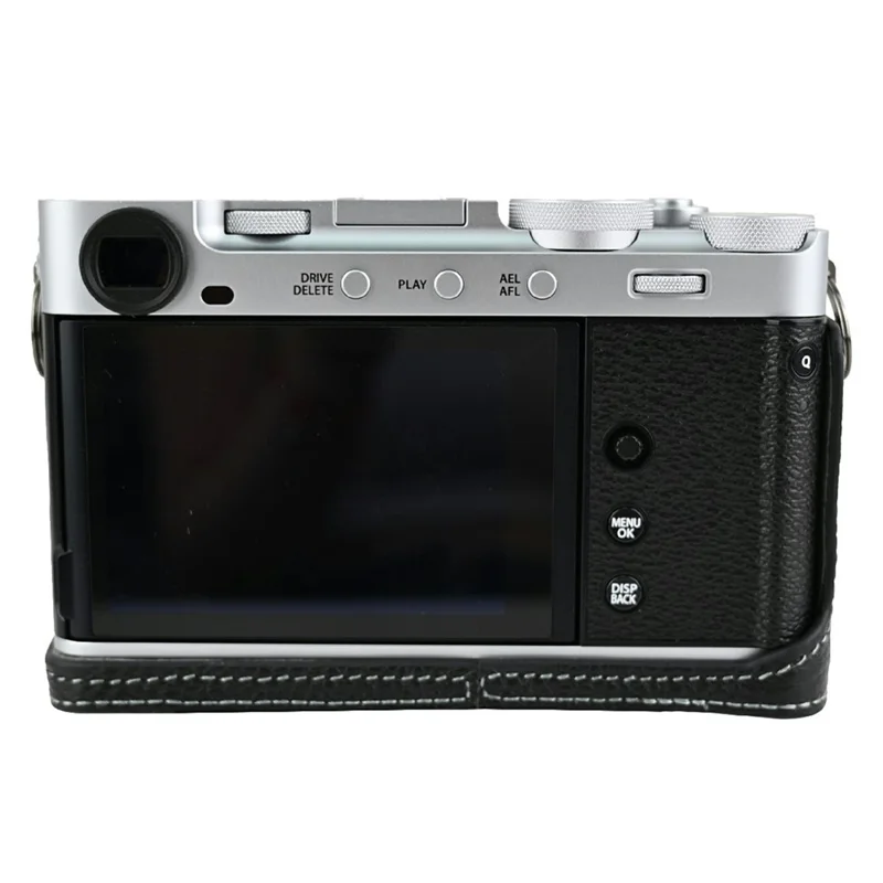 Capa Protectora para Fujifilm X-E5 em Couro Genuíno de Vaca com Acesso à Bateria - Preto