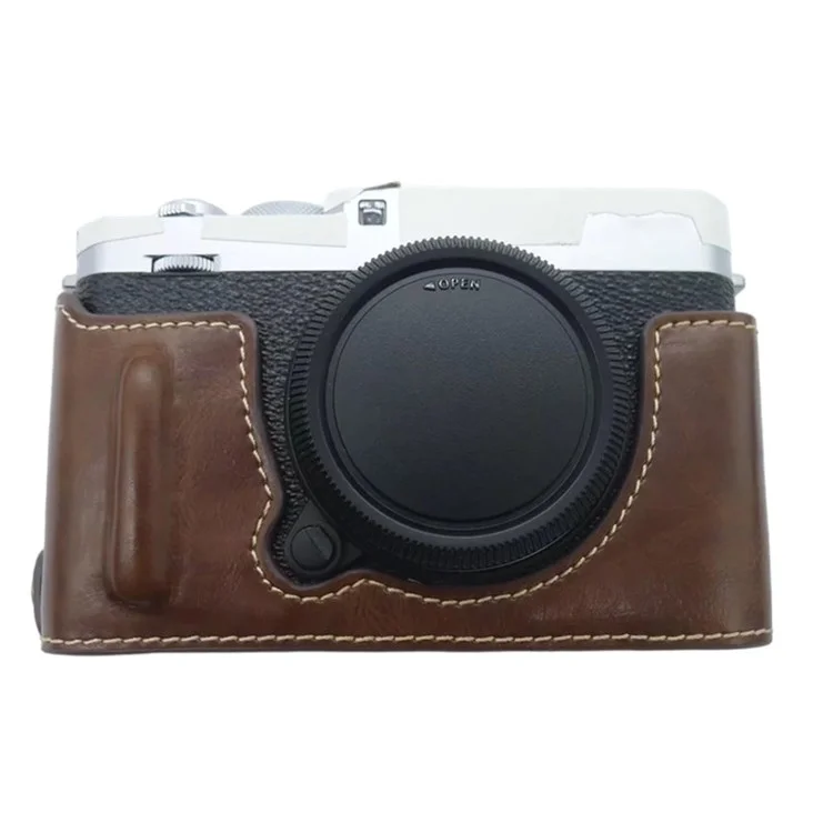 Per Fujifilm X-E4 PU Leather Camera Bottom Case Battery Opening Design Protective Half Body Cover - Caffè