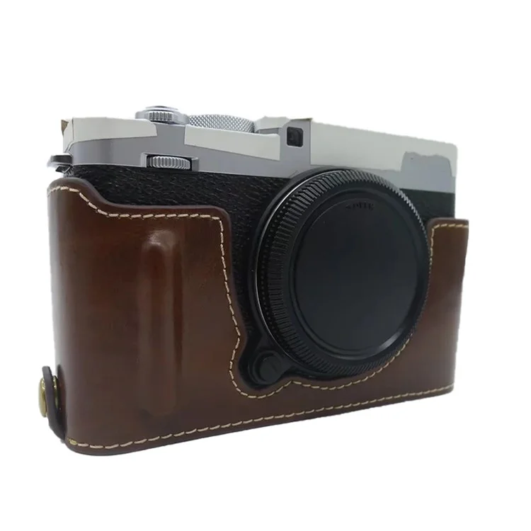 Per Fujifilm X-E4 PU Leather Camera Bottom Case Battery Opening Design Protective Half Body Cover - Caffè