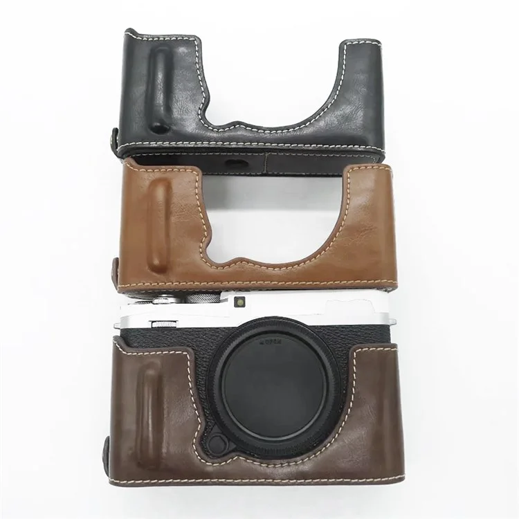 Per Fujifilm X-E4 PU Leather Camera Bottom Case Battery Opening Design Protective Half Body Cover - Caffè