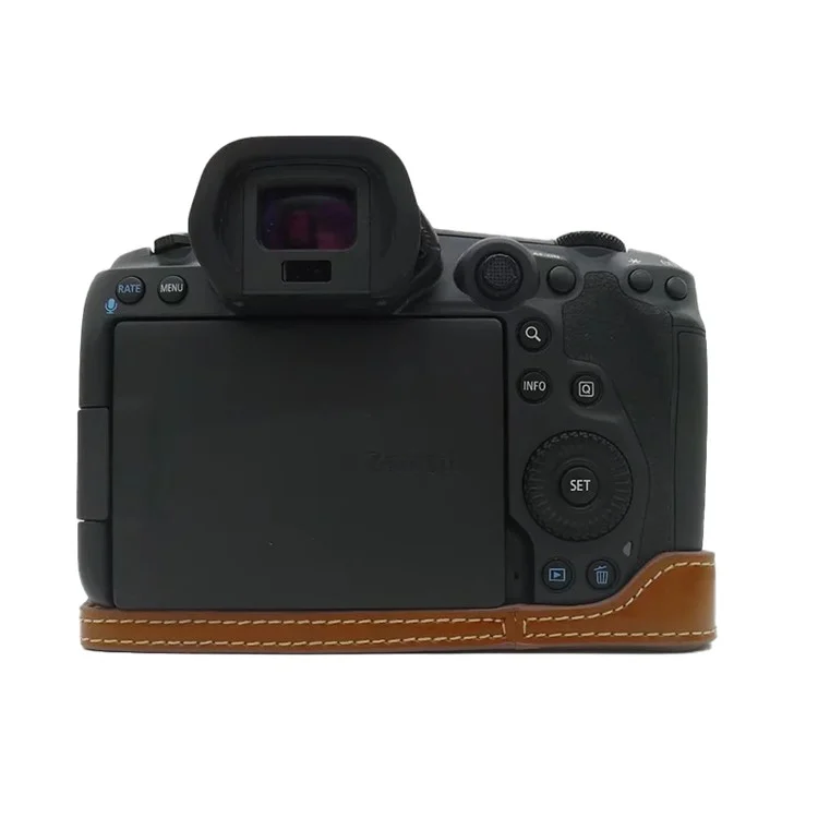 For Canon EOS R5 / R6 PU Leather Camera Bottom Case Battery Opening Design Protective Half Body Cover - Brown