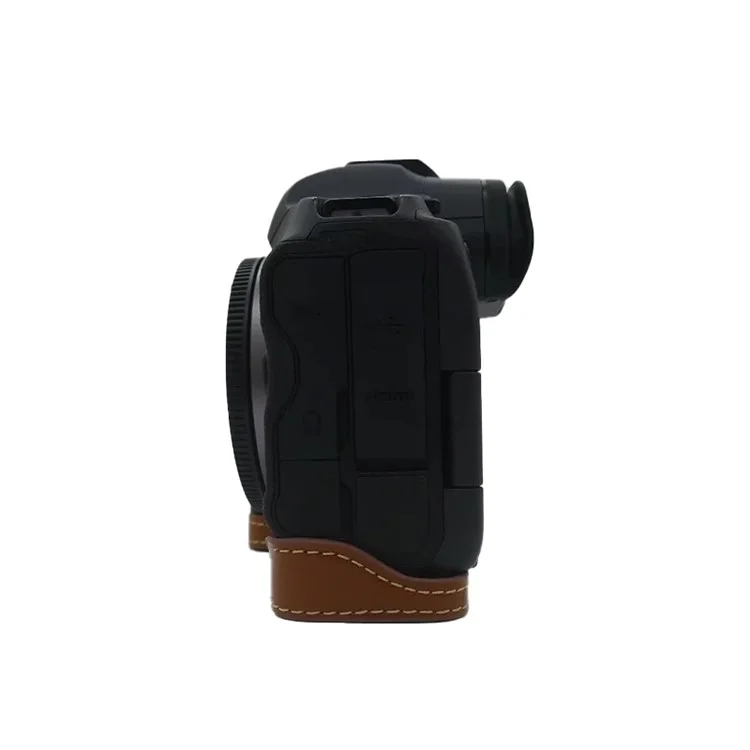 For Canon EOS R5 / R6 PU Leather Camera Bottom Case Battery Opening Design Protective Half Body Cover - Brown