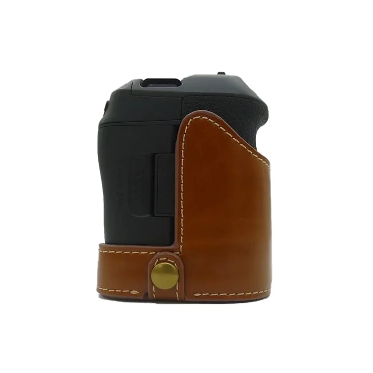 For Canon EOS R5 / R6 PU Leather Camera Bottom Case Battery Opening Design Protective Half Body Cover - Brown