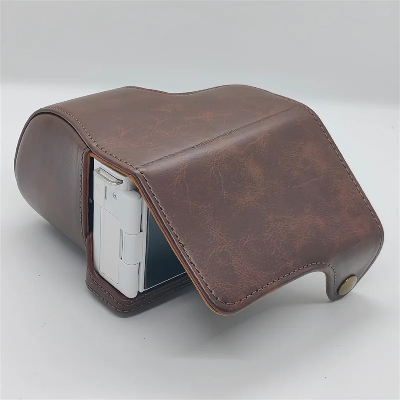 For Sony ZV-E10 Camera Case PU Leather Battery Access Opening Protective Cover with Shoulder Strap - Coffee