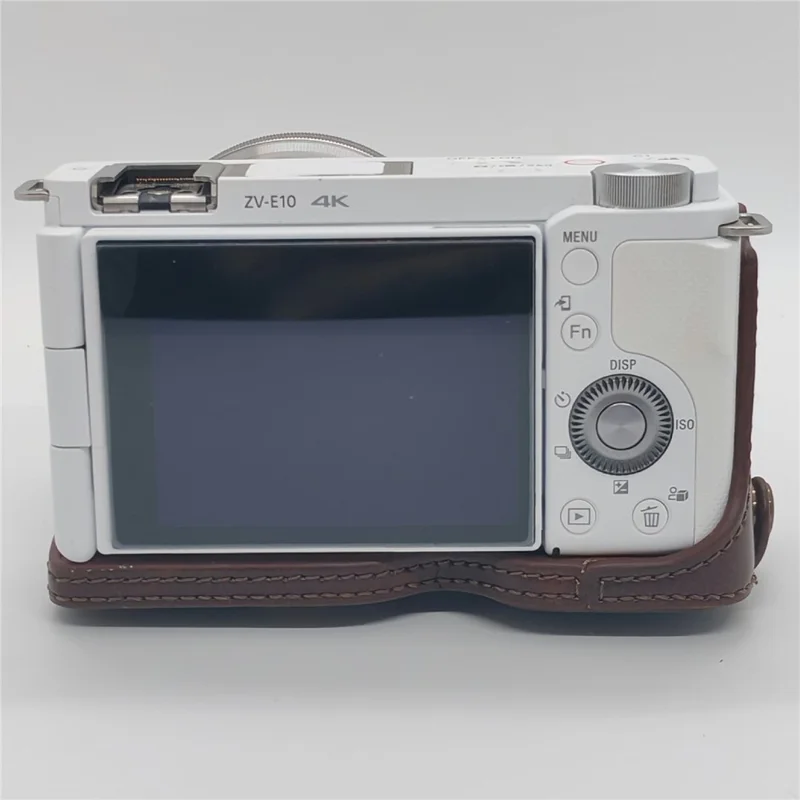 For Sony ZV-E10 Camera Case PU Leather Battery Access Opening Protective Cover with Shoulder Strap - Coffee