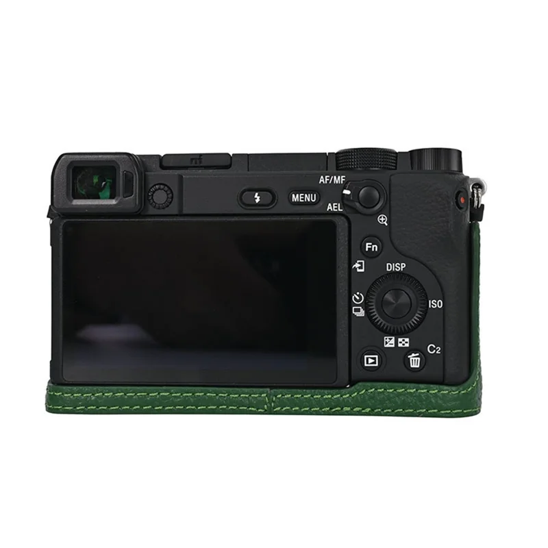 Camera Half Case For Sony A6400 / A6300 / A6100 / A6000 Genuine Cow Leather Protective Cover - Green