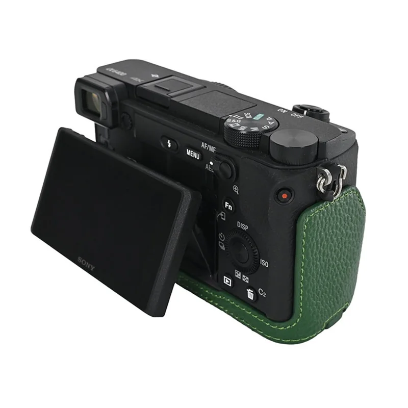 Camera Half Case For Sony A6400 / A6300 / A6100 / A6000 Genuine Cow Leather Protective Cover - Green