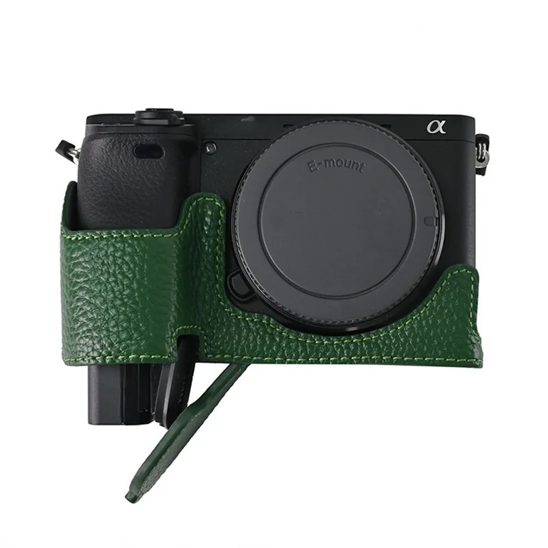 Camera Half Case For Sony A6400 / A6300 / A6100 / A6000 Genuine Cow Leather Protective Cover - Green