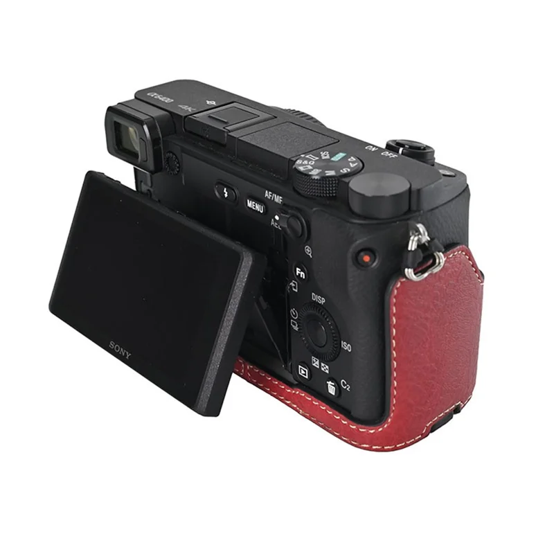 Camera Case For Sony A6400 / A6300 / A6100 / A6000 Litchi Texture PU Leather Protective Cover with Battery Access - Red