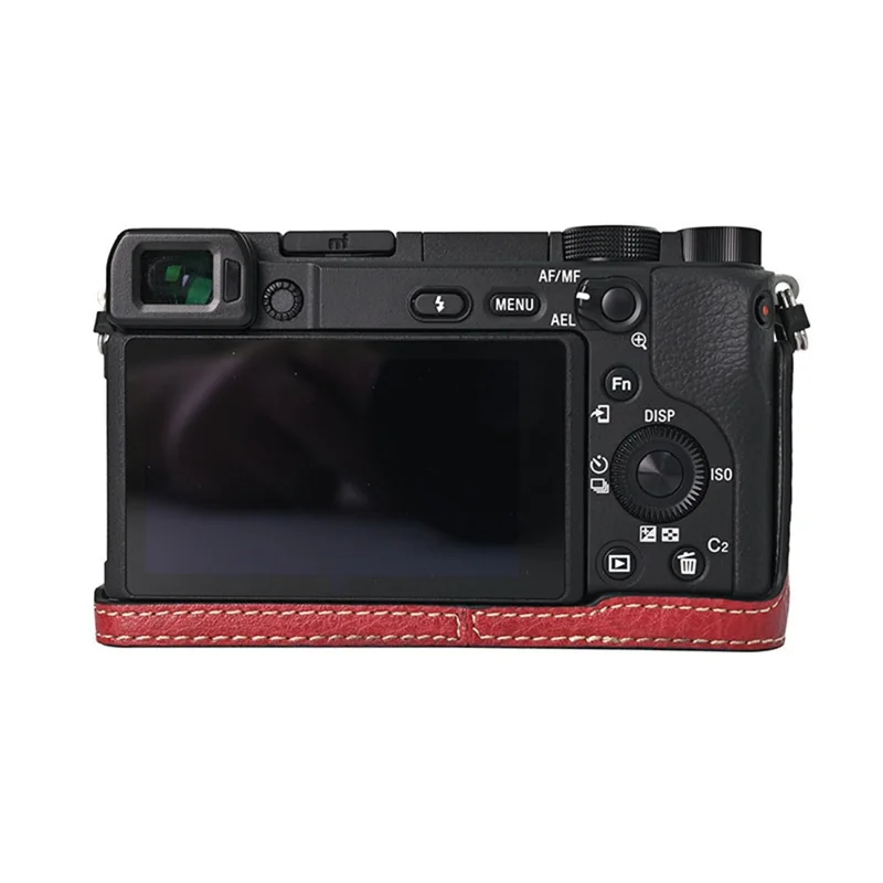 Camera Half Case For Sony A6400 / A6300 / A6100 / A6000 Battery Opening Litchi Texture Leather Bottom Cover with Shoulder Strap - Red
