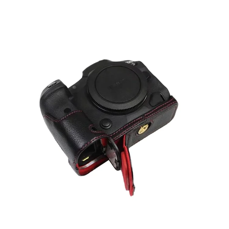 Верхний Слой Камеры Камеры Кожи Для Камеры Для Canon EOS R5 / R6 Battery Design Design Защитная Половина Корпуса - Черный