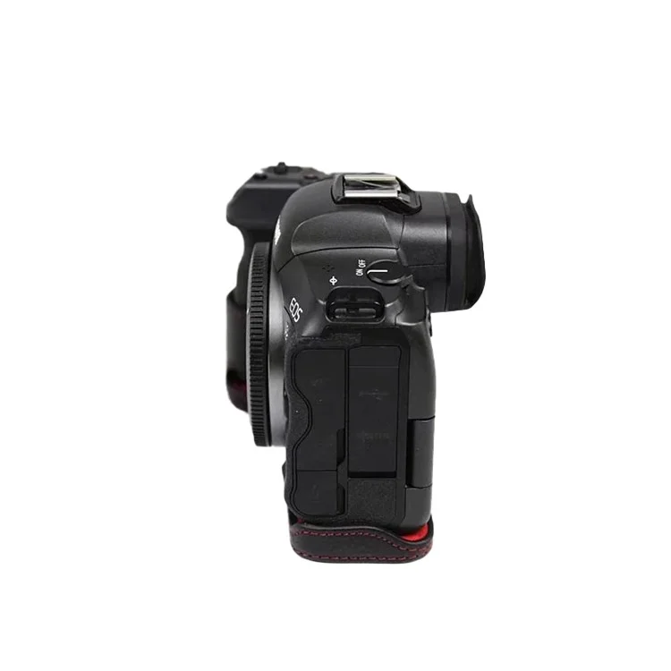 Верхний Слой Камеры Камеры Кожи Для Камеры Для Canon EOS R5 / R6 Battery Design Design Защитная Половина Корпуса - Черный