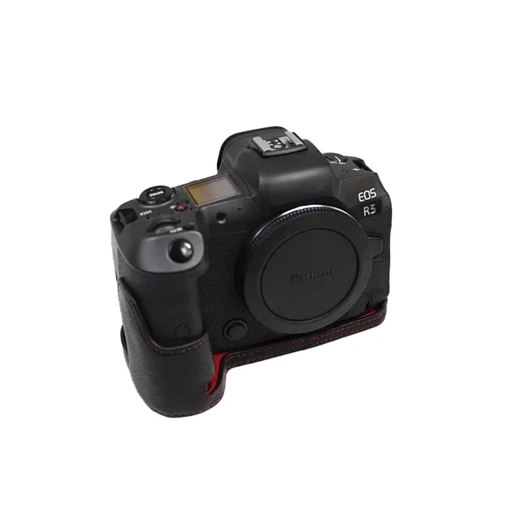 Верхний Слой Камеры Камеры Кожи Для Камеры Для Canon EOS R5 / R6 Battery Design Design Защитная Половина Корпуса - Черный