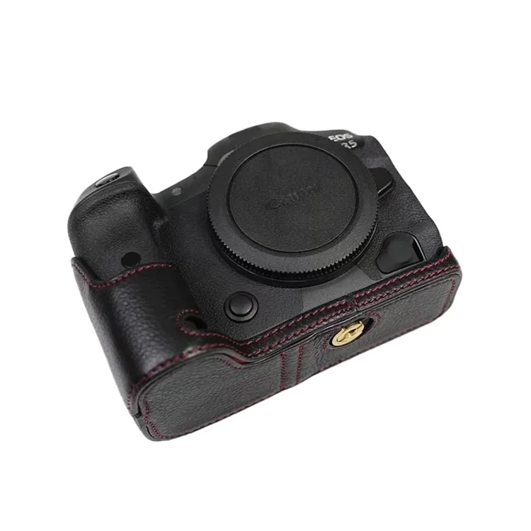 Верхний Слой Камеры Камеры Кожи Для Камеры Для Canon EOS R5 / R6 Battery Design Design Защитная Половина Корпуса - Черный