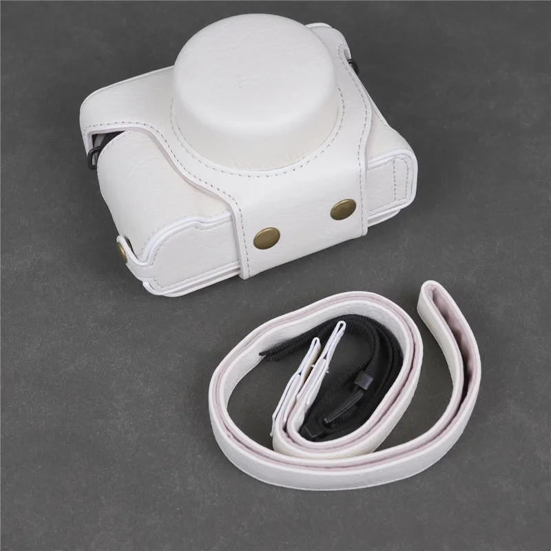 Voor Panasonic Lumix L10 Camerahouder van PU-leer Beschermhoes met Schouderriem - Wit